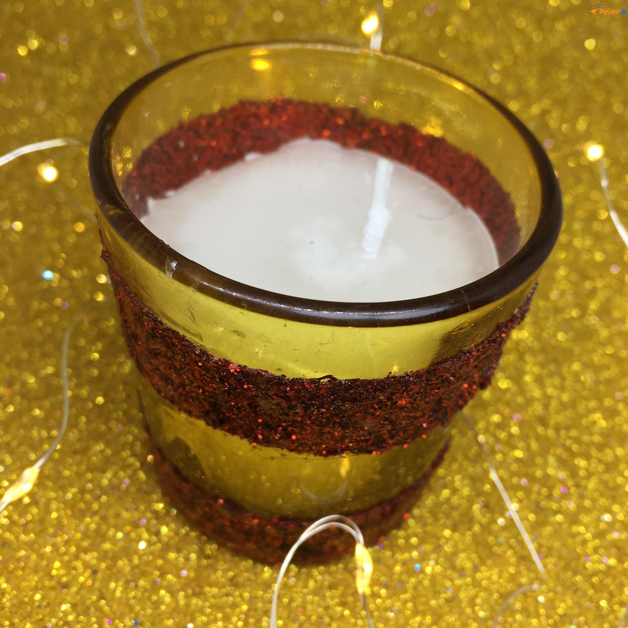 Smokeless Red Glitter Yellow Shot Glass Candles Decoration for Diwali