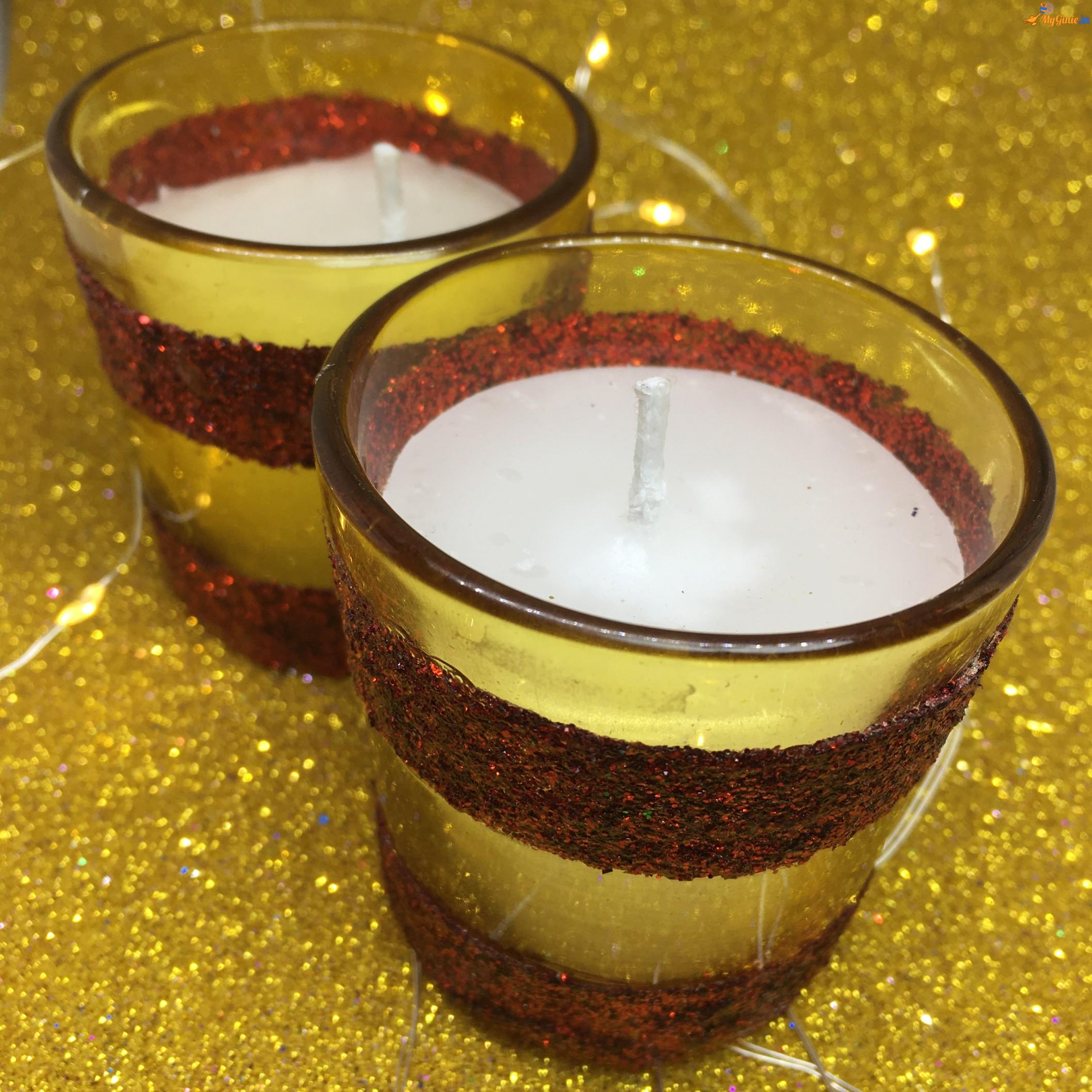 Smokeless Red Glitter Yellow Shot Glass Candles Decoration for Diwali