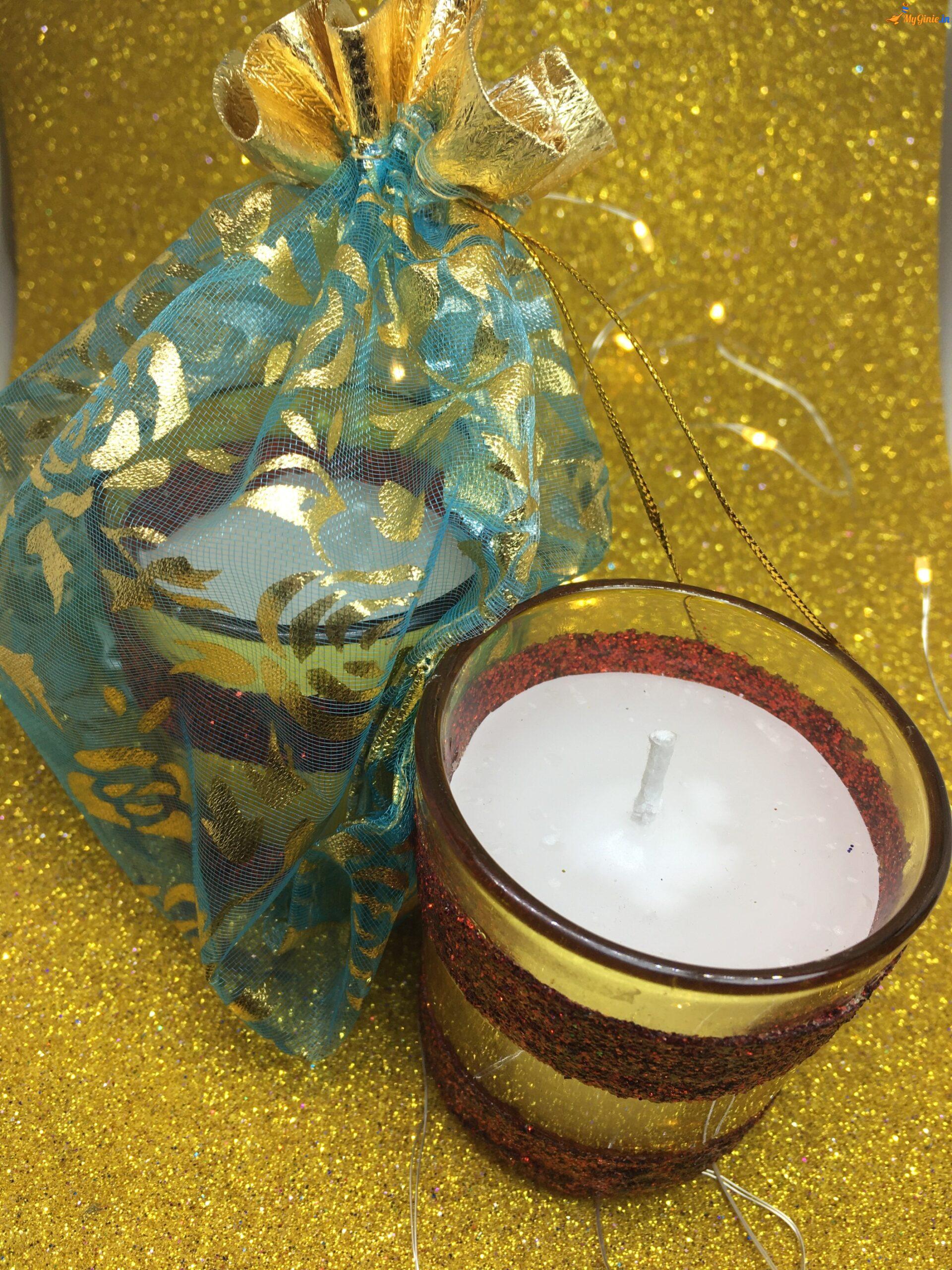 Smokeless Red Glitter Yellow Shot Glass Candles Decoration for Diwali